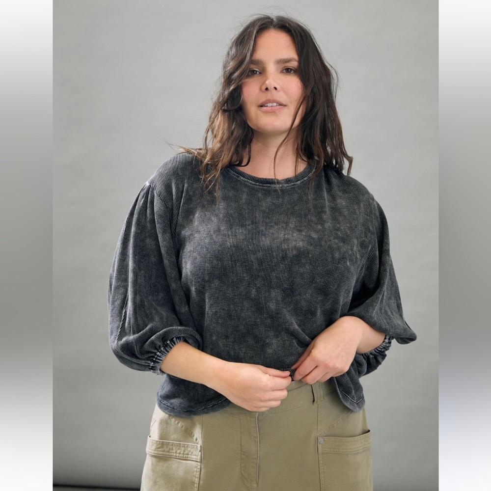 Pilcro Anthropologie Washed Waffle Quarter Sleeve Shirt Top